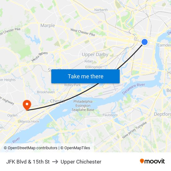 JFK Blvd & 15th St to Upper Chichester map