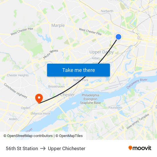 56th St Station to Upper Chichester map