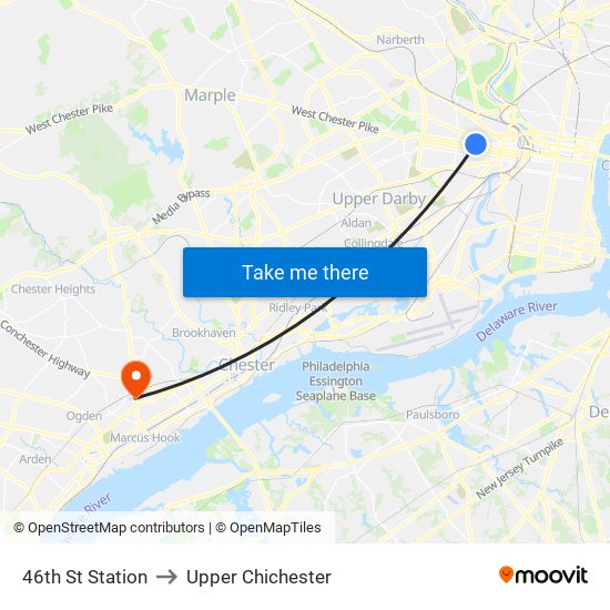 46th St Station to Upper Chichester map