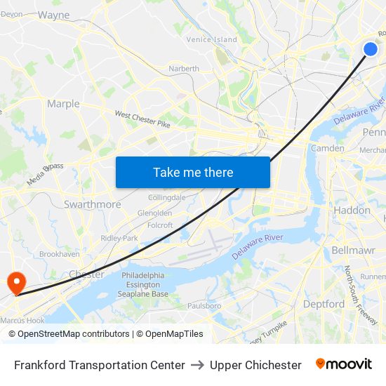 Frankford Transportation Center to Upper Chichester map