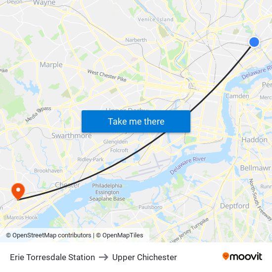 Erie Torresdale Station to Upper Chichester map