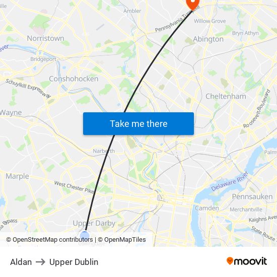 Aldan to Upper Dublin map