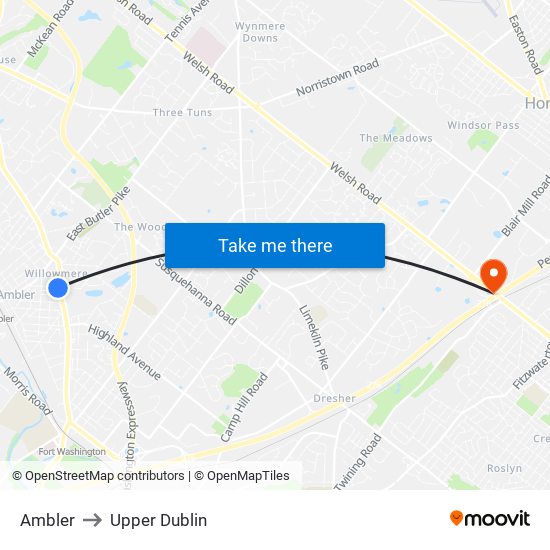 Ambler to Upper Dublin map