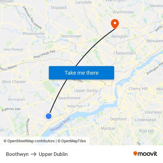 Boothwyn to Upper Dublin map