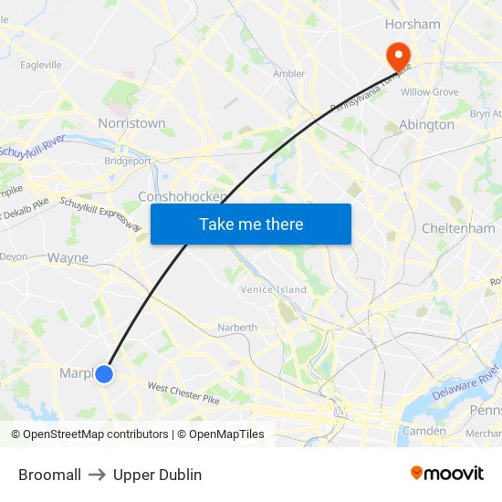 Broomall to Upper Dublin map