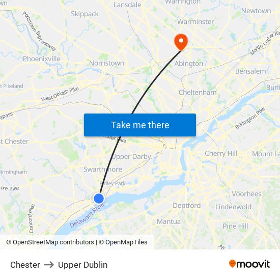Chester to Upper Dublin map