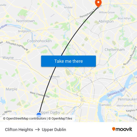 Clifton Heights to Upper Dublin map