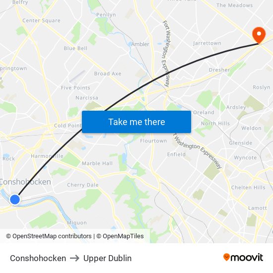 Conshohocken to Upper Dublin map