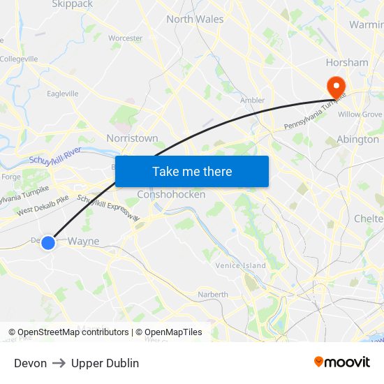 Devon to Upper Dublin map