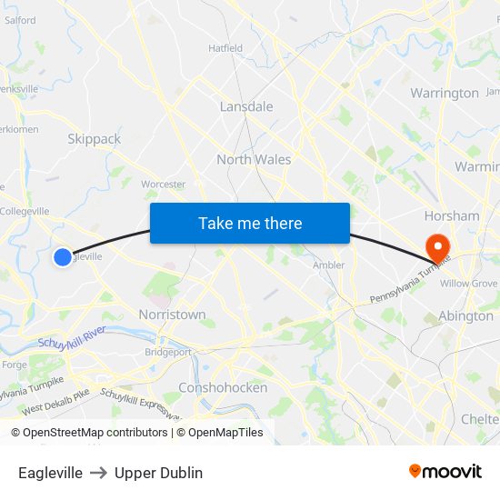 Eagleville to Upper Dublin map