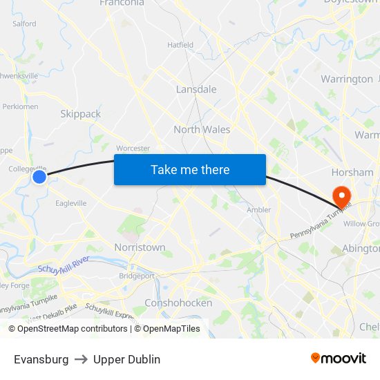 Evansburg to Upper Dublin map