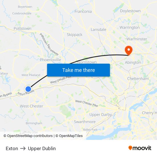 Exton to Upper Dublin map