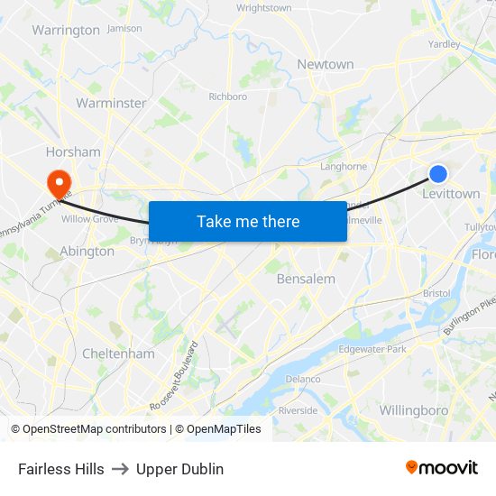 Fairless Hills to Upper Dublin map