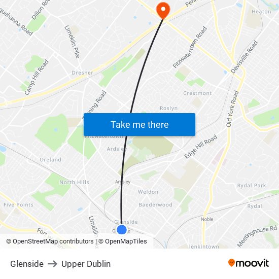 Glenside to Upper Dublin map