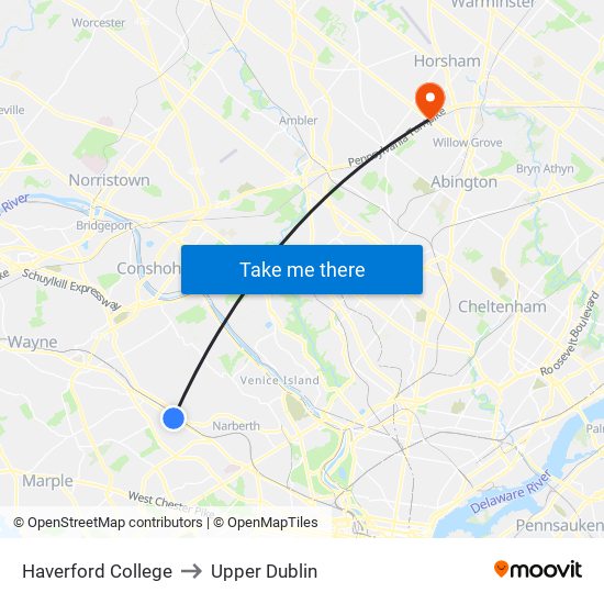 Haverford College to Upper Dublin map