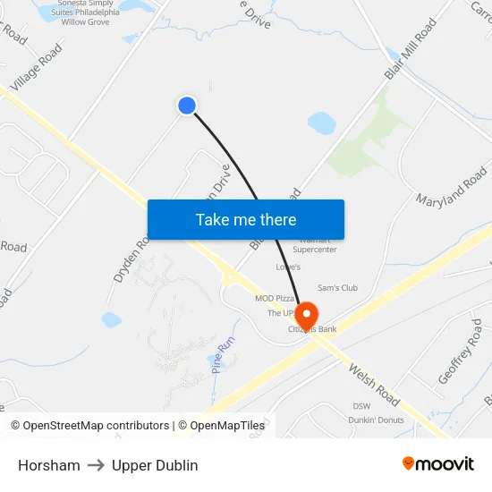 Horsham to Upper Dublin map
