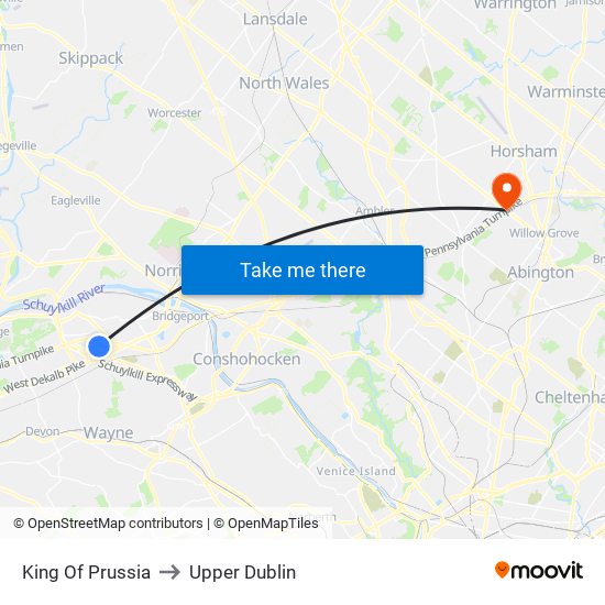 King Of Prussia to Upper Dublin map