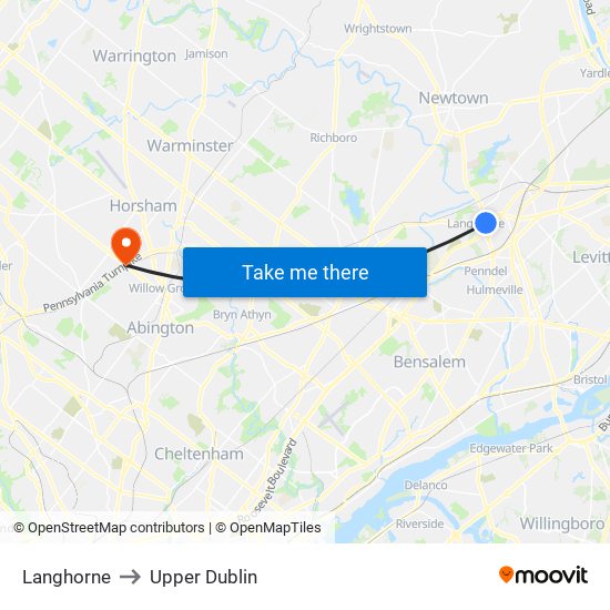 Langhorne to Upper Dublin map