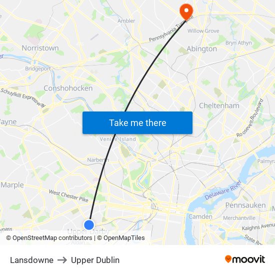 Lansdowne to Upper Dublin map