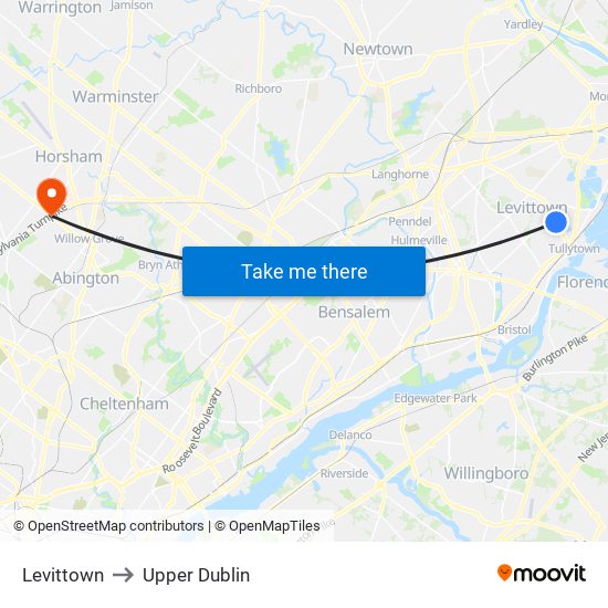 Levittown to Upper Dublin map