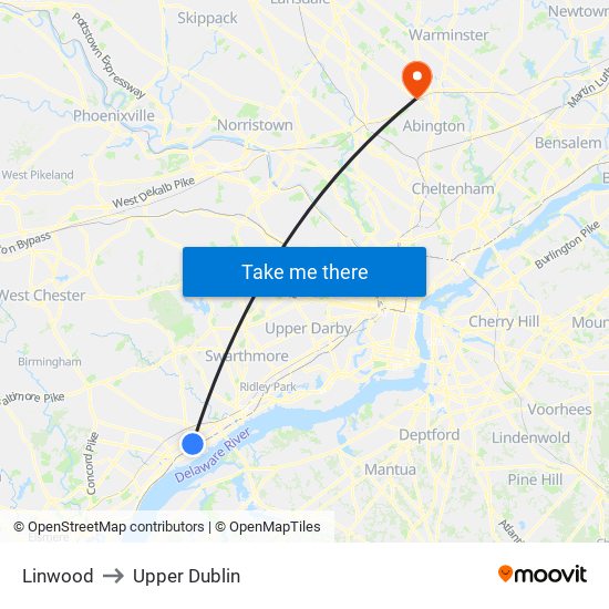 Linwood to Upper Dublin map