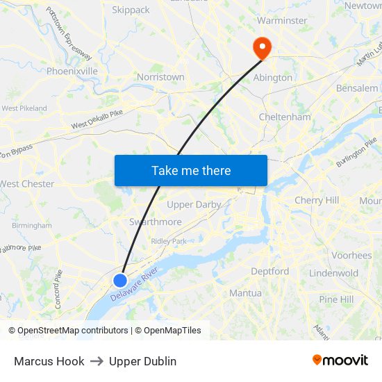 Marcus Hook to Upper Dublin map