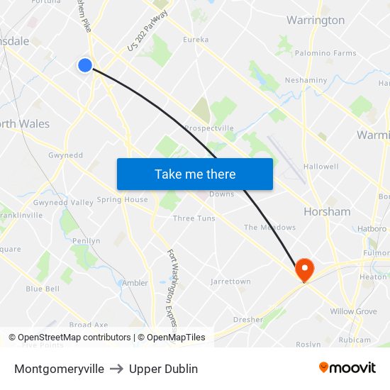 Montgomeryville to Upper Dublin map