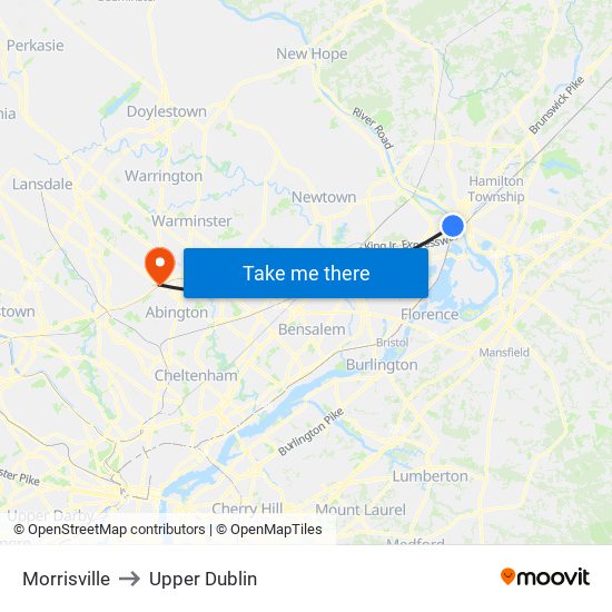 Morrisville to Upper Dublin map