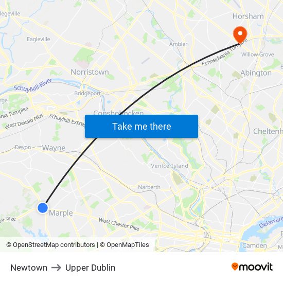 Newtown to Upper Dublin map