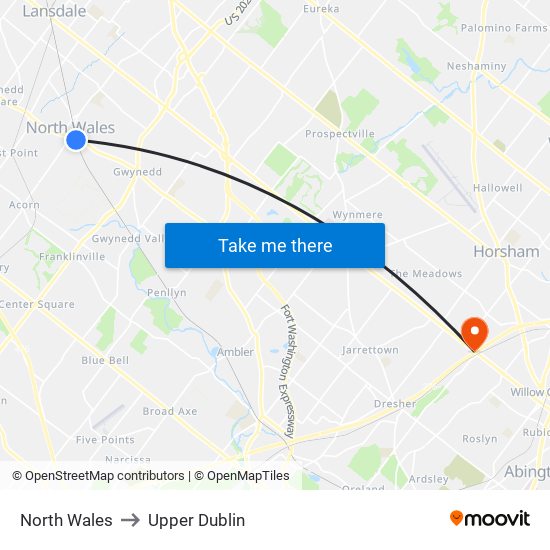 North Wales to Upper Dublin map