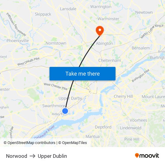 Norwood to Upper Dublin map