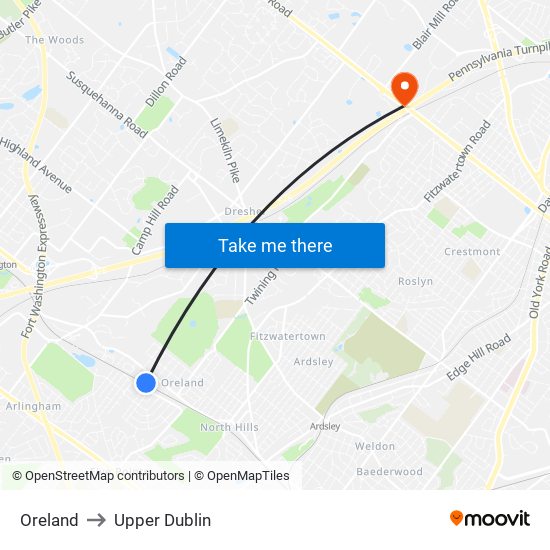Oreland to Upper Dublin map