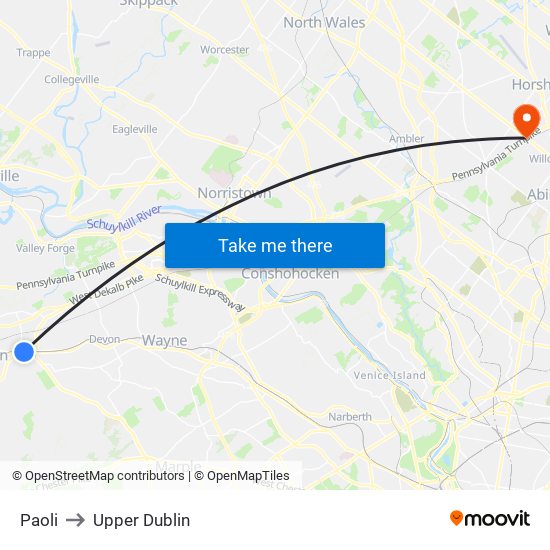 Paoli to Upper Dublin map
