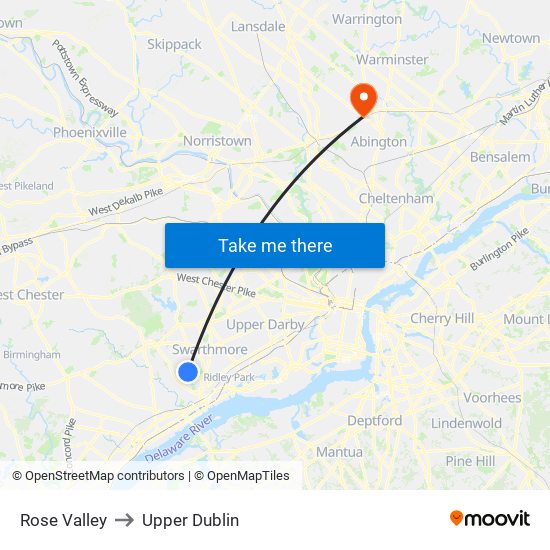 Rose Valley to Upper Dublin map