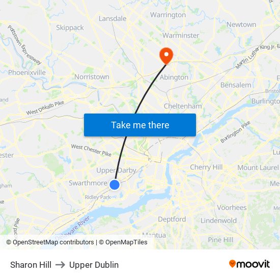 Sharon Hill to Upper Dublin map