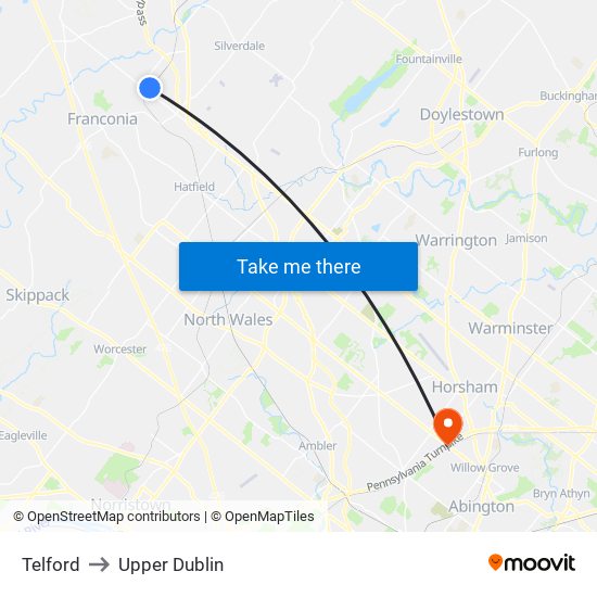 Telford to Upper Dublin map