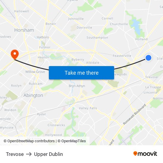 Trevose to Upper Dublin map