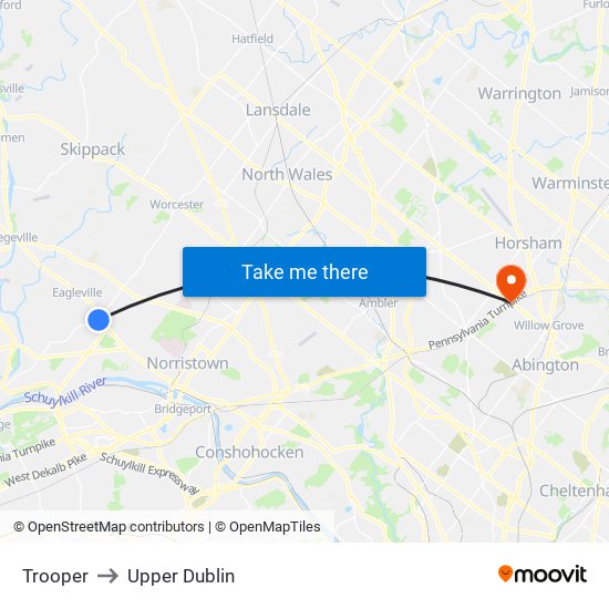 Trooper to Upper Dublin map