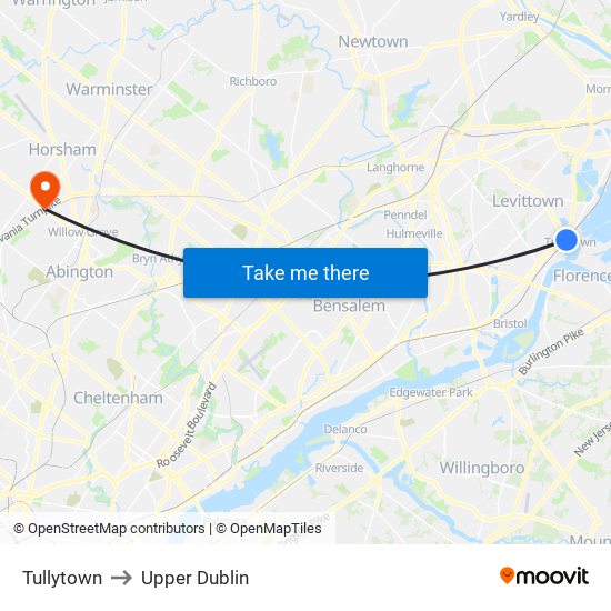 Tullytown to Upper Dublin map