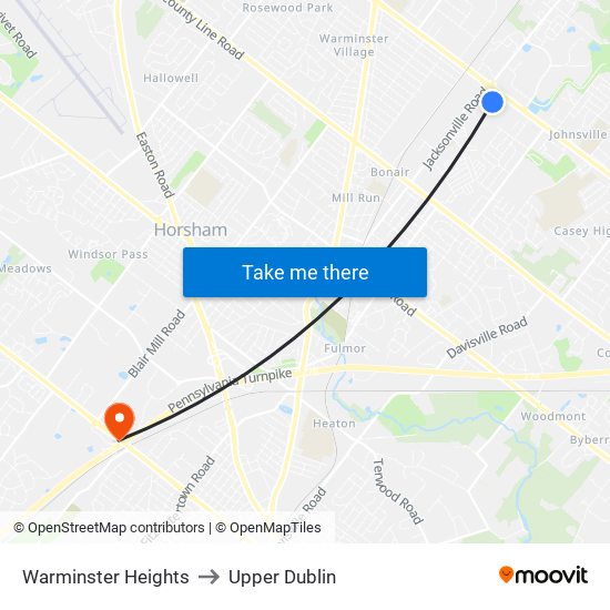 Warminster Heights to Upper Dublin map