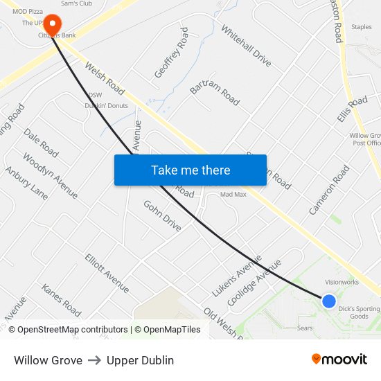 Willow Grove to Upper Dublin map