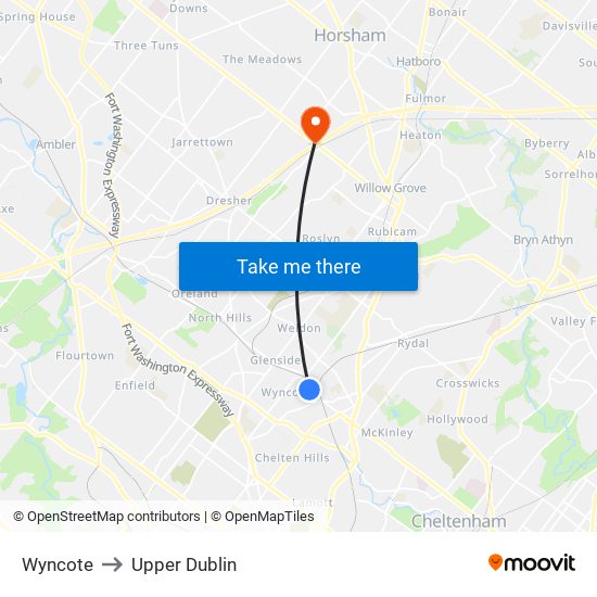 Wyncote to Upper Dublin map