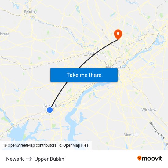 Newark to Upper Dublin map