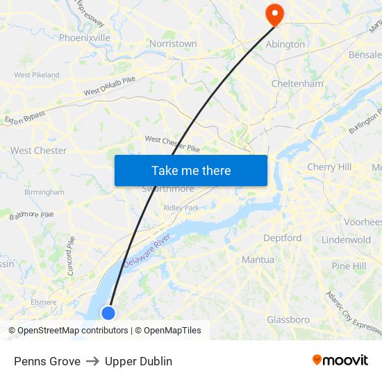 Penns Grove to Upper Dublin map