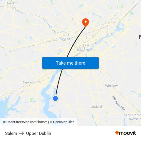 Salem to Upper Dublin map