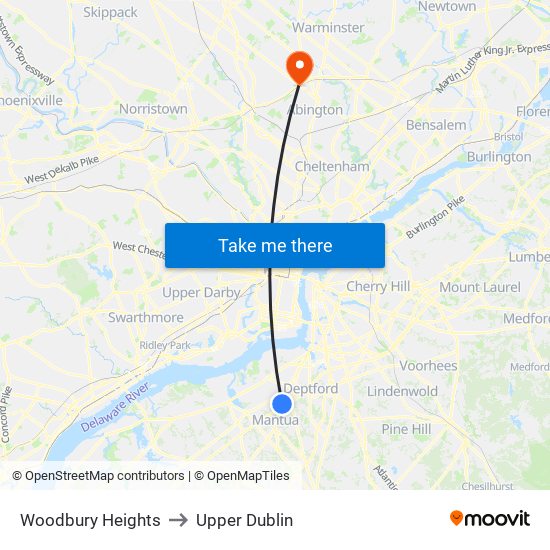 Woodbury Heights to Upper Dublin map
