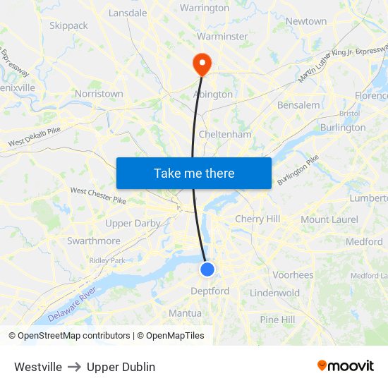 Westville to Upper Dublin map