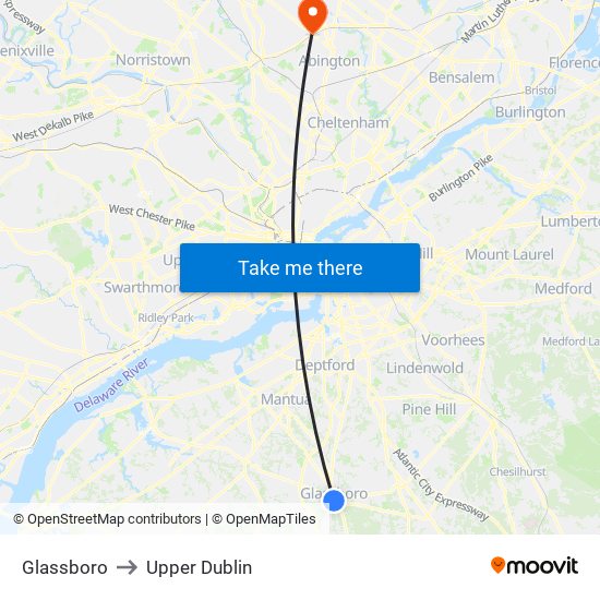 Glassboro to Upper Dublin map