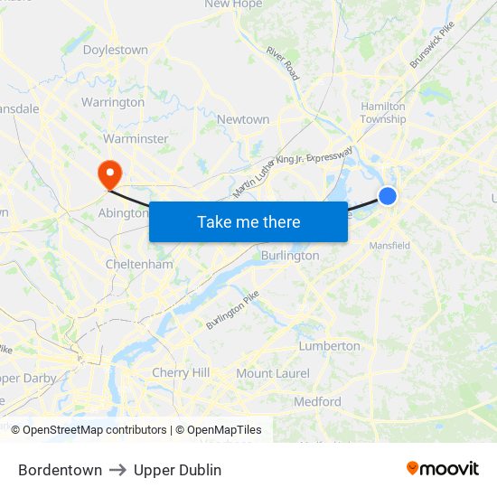 Bordentown to Upper Dublin map