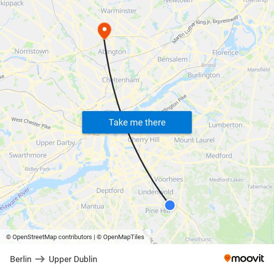 Berlin to Upper Dublin map